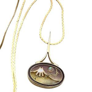 Magick Fusager Demski 14K Gold Enamel Opal Pendant Necklace Estate Jewelry